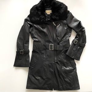 Michael Kors black leather coat jacket 
Size XS